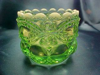 Bright Green Opalescent Glass Candle Holder Salt Dish Dip Eyewinker Mosser Look