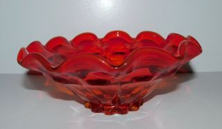 Vintage Red Orange Fenton Amberina Scalloped Candy Bowl 7.  75 " Wide