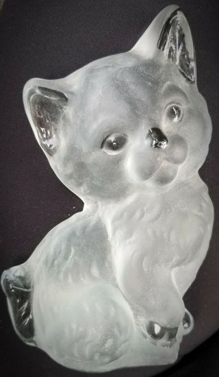Vintage Viking Frosted Clear Glass Cat Figure Paper Weight Hand Made In Usa