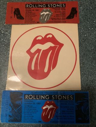 Pair 1981 Rolling Stones Ticket Stubs Tangerine Bowl Both Shows Plus Decal