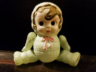 Vintage Miniature Green Celluloid Snow Baby Strung Jointed Kewpie Doll Japan