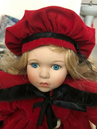 American Girl Doll 18 " Blonde Hair Blue Eyes With Red Coat