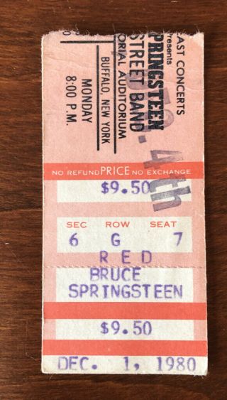 Vintage Buffalo Memorial Auditorium 1980 Bruce Springsteen Concert Ticket Stub