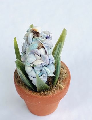 Vintage Dollhouse Miniature Artisan Sea Shells Flowers in Clay Pot OOAK 3