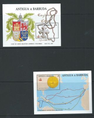 Antigua Umm 500th Anniv Of Discovery Of America 1988 Ms 1180 & 1991 Ms 1511