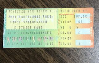 Vintage Rochester War Memorial 1980 Bruce Springsteen Concert Ticket Stub