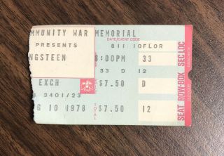 Vintage Rochester War Memorial 1978 Bruce Springsteen Concert Ticket Stub