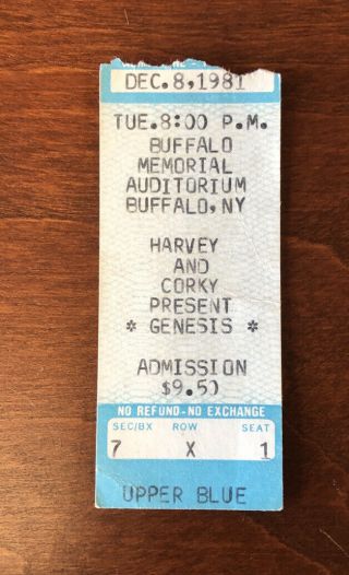 Vintage Buffalo Memorial Auditorium 1981 Genesis Concert Ticket Stub