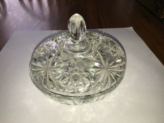 Vintage Anchor Hocking Eapc Large Star Of David Clear Glass Candy Dish W/lid 7 "