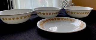 3 Vintage Corelle Corning Ware Butterfly Gold 6 1/4 " Cereal Bowls & Plate