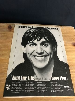 1977 Vintage 8x11 Album Promo Print Ad For Iggy Pop " Lust For Life ",  Tour Dates