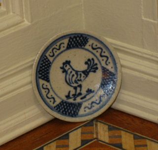 Jane Graber 2002 Blue Stoneware " Chicken " Plate Igma Artisan Dollhouse Miniature