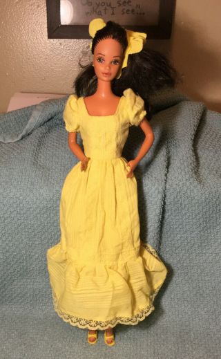 Vintage Barbie Doll (pj?) Superstar Era Brown Hair/eyes Yellow Dress & Shoes