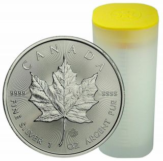 Roll Of 25 - 2016 1 Oz Canadian Silver Maple Leaf.  9999 Fine $5 Coin Bu