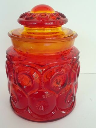 Le Smith Red Amberina Glass Moon & Stars 7 " Tall Coffee Tea Canister Vintage