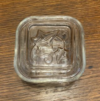 Vintage Clear Glass Square Refrigerator Dish With Lid Ivy Motif