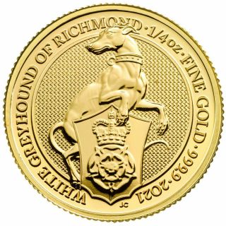 2021 U.  K.  25 Pound 1/4 Oz Gold Queen 