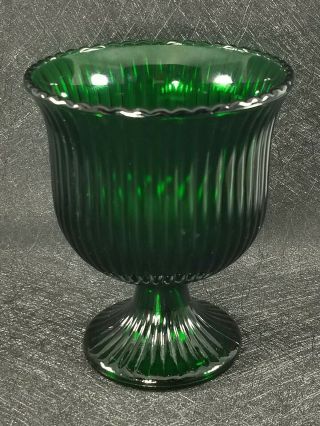 Vintage Eo Brody & Co.  Emerald Green Ribbed Glass Footed Vase Bowl G102 Usa