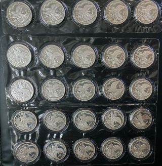Set Of Twenty - Five.  999 Fine Silver Commemorative Coins - One Ounce - 1 Oz