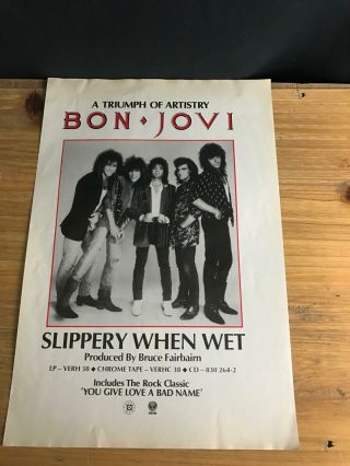 Rare 1986 Vintage 8x11.  5 Album Promo Print Ad For Bon Jovi Slippery When Wet