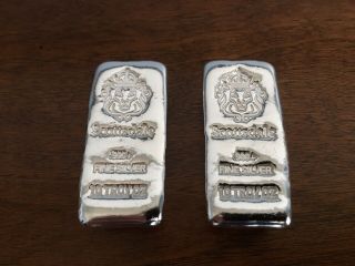 2 X 10 Oz Silver Bars By Scottsdale Loaf Poured " Chunky ".  999 Silver A411