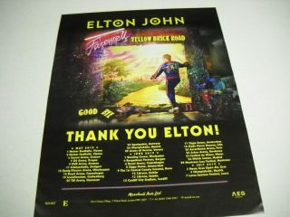 Elton John May 1 - July 7,  2019 Farewell Y.  B.  R.  Tour Dates Promo Poster Ad