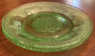 Pair Green Vaseline Uranium Depression Glass Bread & Butter Plates 6”