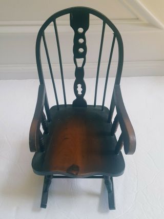 Doll Size Wood Rocking Chair Old Fashioned Vintage Spindle Back 12 3/4 " Tall