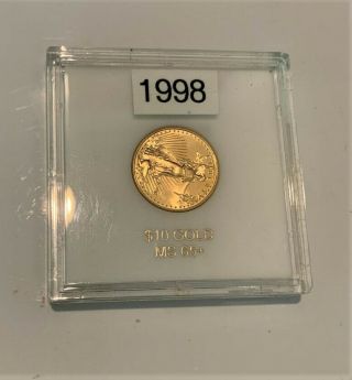 1998 1/4 Oz Gold $10 Dollar Us Eagle Coin In Capsule Only