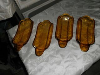 4 Vintage Amber Glass Banana Split Boats/ice Cream Parlor Dishes Euc