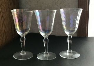 (3) West Virginia Glass Co Wine Glass Iridescent Luster,  Loop Optic 5 3/8 "