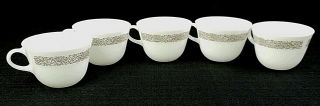 Pyrex Brown Woodland Coffee Tea Cups Set Of 5 Milk Glass