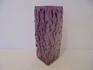 Vintage Whitefriars Style Purple Bark Design Glass Vase - Height 22 Cm
