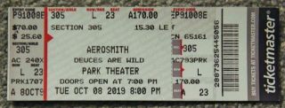 Aerosmith Deuces Are Wild Orig Concert Tix Oct 8 2019 Park Theater Las Vegas