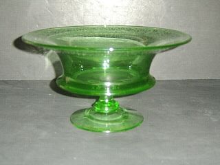 Fostoria Royal Etch 273 Green Uranium Glass Footed Pedestal 10 " Bowl 2324