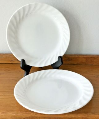 Set Of 2 Corelle White Swirl Enhancements 7 - 1/4 " Salad Plates; Euc