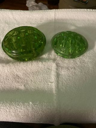 Two Vintage Green Glass Flower Frogs (5 In And 4 In)