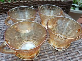 Vintage Jeanette Glass Floragold Louisa Set Of Four Teacups Lustre Marigold