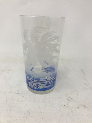 Vintage Federal Glass Tumbler With Boat And Palm Tree Design Mid Century Modern