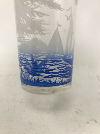 Vintage Federal Glass Tumbler with Boat and Palm Tree Design Mid Century Modern 2