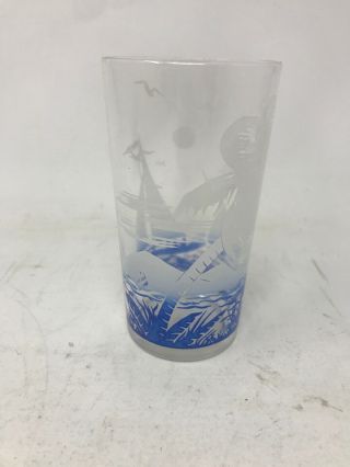 Vintage Federal Glass Tumbler with Boat and Palm Tree Design Mid Century Modern 3