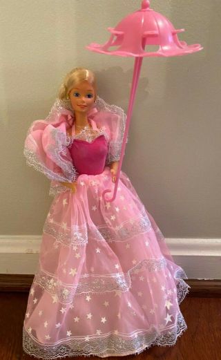Vintage 1985 Dream Glow Barbie Doll Mattel 2248 Gown Stole Parasol Ring Shoes