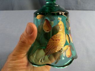 Fenton Hand Painted Green Glass Bell - Gold Partridge & Pear Tree Design 2
