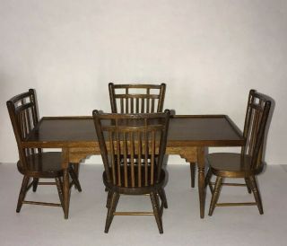 Vintage Miniature Dollhouse Furniture.  Wood Dining Table & 4 Chairs
