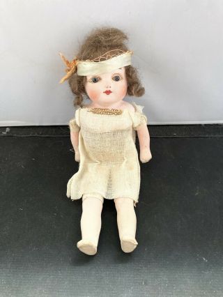 Antique Paper Mache Germany 8” Doll With Glass Eyes Pretty Face