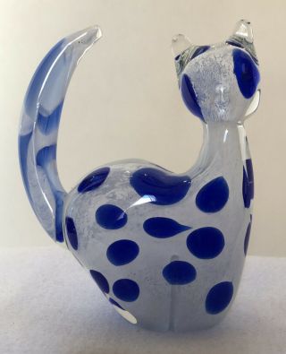 Vintage Art Glass Cat White/clear/blue No Markings