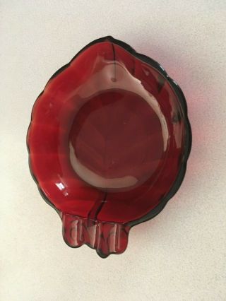 Vintage Ashtray - Anchor Hocking Royal Ruby Red Depression Glass Leaf Shape 3