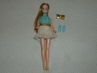 Dawn Doll Figure Topper Toys 1970s Vintage Kiia Cat Eyelashes Dress Purse Shoes