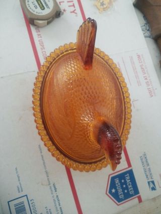 Amber Brown Glass Hen On Nest Vintage Decor