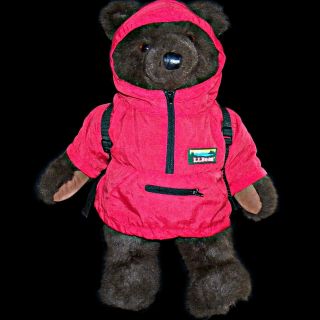 Vintage 1988 Ll Bean Plush Brown Teddy Bear Anorak Rain Jacket With Backpack 17 "